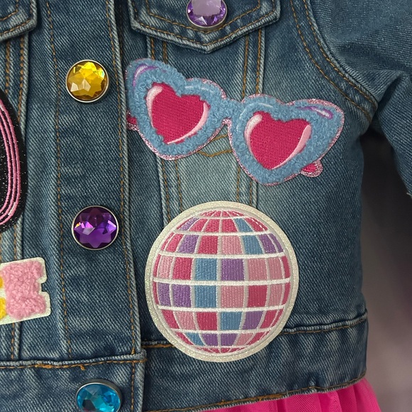Little Girls “Dance it Out” patch detailed Jacket, Tee, & Tutu Set, NWT, Size 2T - Picture 6 of 10